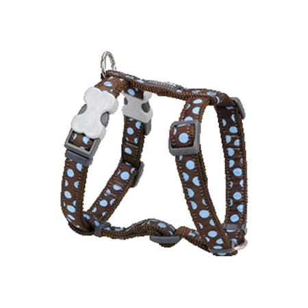 Red Dingo DH-S2-BR-SM Dog Harness Design Blue Dots On Brown; Small